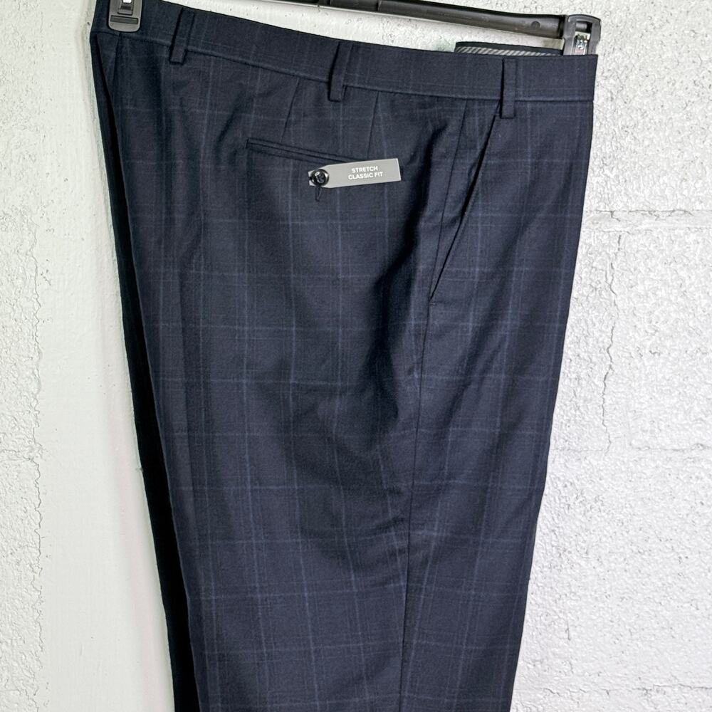 Michael Kors Men's Classic-Fit Wool-Blend Suit Pants Navy Plaid, 42x32 $200